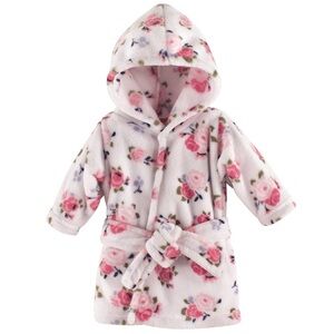 Luvable Friends Unisex Baby Plush Bathrobe, Floral, Small 0-9 Months